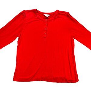 Liz Claiborne Womens Red Long Sleeve Henley Top XL